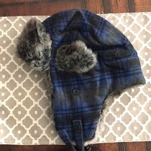 Men’s fur trapper hat, blue plaid, ‼️Winter Sale‼️